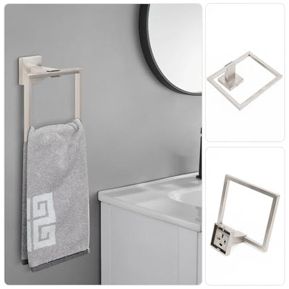 NearMoon 5 Pieces Bathroom Hardware Set 304 Stainless Steel, Square Towel Rack Kit - 24" Towel Rod + Towel Ring + Toilet Paper Holder + 2 Robe Hooks, Wall Mounted Bath Accessories (Brushed Nickel) - color: Brushed Nickel