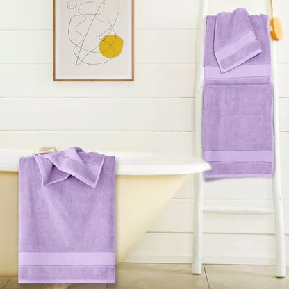 COZYART Bath Towel Set 6 PCS, Luxury Lavender 100% Turkish Cotton 650GSM | Soft Absorbent Quick Dry, OEKO‑Tex 100 Cert. Zero Twist Ring Spun Cotton, Plush Fluffy, Breathable Hotel Quality Towels Set - color: Lavender