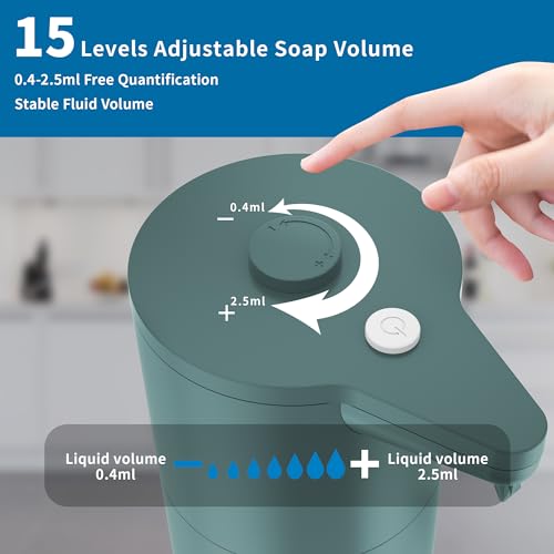 Automatic Soap Dispenser Touchless, Modern, Kitchen & Bathroom, Hands-Free, Adjustable Volume, Long Battery Life, Compatible with Thick & Thin Soap, Easy for Toddlers, Clog-Free, Green - color: Matte Green