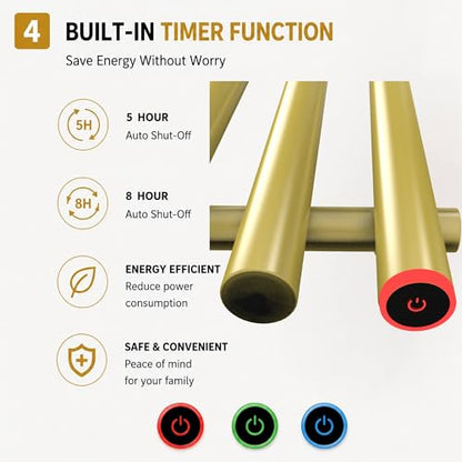 Heated Towel Rack, Towel Warmer with Timer, Wall Mounted hot Towel Warmer Rack for Bathroom, Hardwired or Plug-in Models Vertical Towel Heater Golden - color: Golden