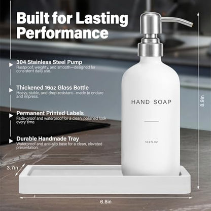 Prus Waso White Soap Dispenser Bathroom Set, Silver & White | Hand and Lotion Dispenser with Pump, Perfect for Bathroom Essentials for New Home - color: Hl Silver Pump & White Bottle