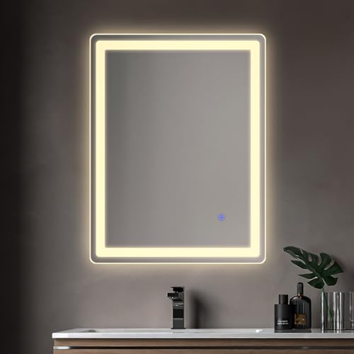 LED Bathroom Mirror Rectangle 24x32 Luxury Warm Light Vanity Premium Dimmable Touch Button Modern Decorative Shatter-Proof Wall Mount - size: 24"L x 32"W