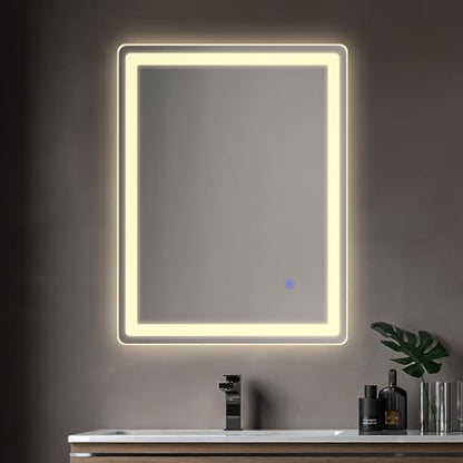 LED Bathroom Mirror Rectangle 24x32 Luxury Warm Light Vanity Premium Dimmable Touch Button Modern Decorative Shatter-Proof Wall Mount - size: 24"L x 32"W