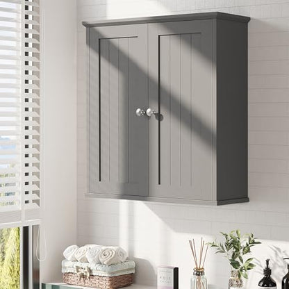Bathroom Wall Cabinet, Bathroom Cabinet Wall Mount, Over Toilet Space Saver Storage Cabinets Wall Mounted, Wood Medicine Cabinets with Doors, Grey - color: Grey