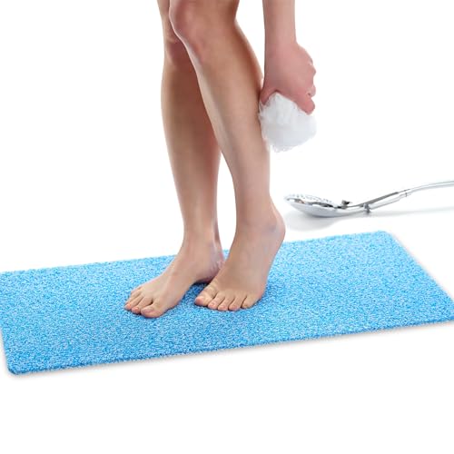 Non Slip Bathtub Mat Shower Mat for Tub - Loofah Bath Mats for Bathroom - 31x16 Bathtub Floor Mat - Textured Anti Slip Bath Mat Without Suction Cups - Secure Mat for Wet Areas (31x16 Aqua Blue) - color: Aqua Blue, size: 31" x 16" (Rectangular)