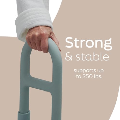 Medline Clamp-On Bathtub Grab Bar, Fits Tub Walls 2.75–6.25 in Wide | 250 lb Capacity, Tool-Free Installation, Rubber-Padded Grip, Built-In Microban Protection, Light Gray - color: Light Gray