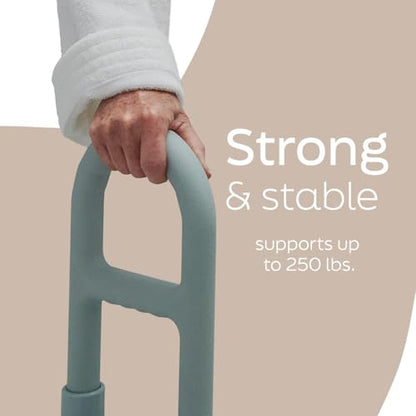 Medline Clamp-On Bathtub Grab Bar, Fits Tub Walls 2.75–6.25 in Wide | 250 lb Capacity, Tool-Free Installation, Rubber-Padded Grip, Built-In Microban Protection, Light Gray - color: Light Gray