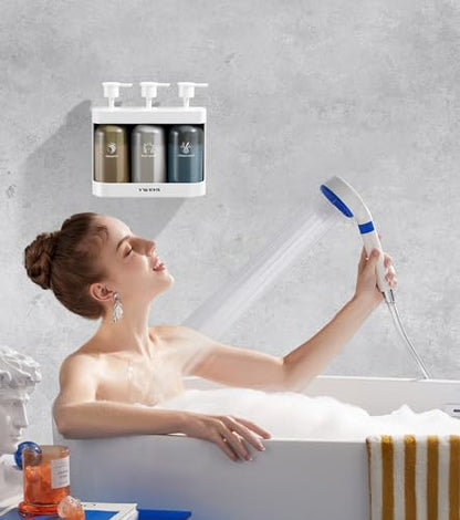 Shampoo and Conditioner Dispenser Shower Soap Dispenser 3 Chamber No Drill Shampoo Dispense for Shower Wall Mounted Shower Shampoo Dispenser 3 Chamber for Bathroom Hotel 3 * 13.37 fl.oz White - color: White-3