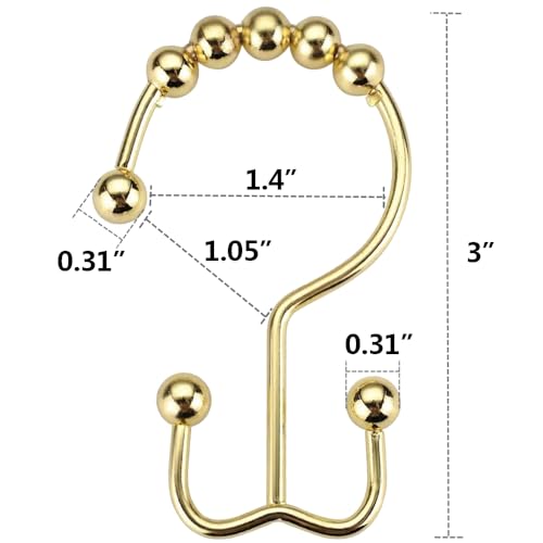 DAWNER Shower Curtain Hooks Rings, Rust Proof Hooks, Metal Easy Glide Double Shower Rings Hooks, Stainless Steel Shower Curtain Hangers for Bathroom Shower Curtains, Set of 12 Hooks, Gold Color - color: Gold