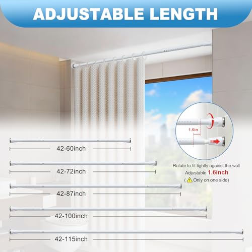 White Tension Curtian rod no drill, 42 to 60 inch Adjustable Heavy Duty black shower curtain rod for Windows bathroom Closet - size: 42-60"