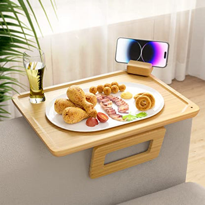 Smatdecis Couch Arm Tray Table Sofa Arm Clip, Armrest Tray Table Suitable for Home Drinks/Fast Food/Fruit Etc, Large Size Multi-Function Natural(360° Rotating Stand B) - color: Natural, size: 13" x 9.4"(360°B)