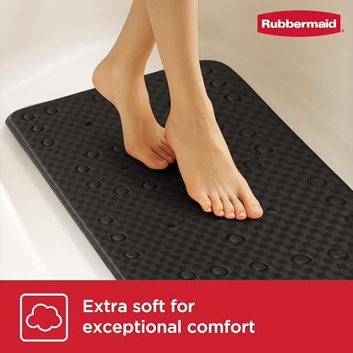 Rubbermaid Soft Foam Bath Tub Shower Mat, Non-Slip Tub Mat with Quick-Drain Holes, 35.88 x 17 Inch BPA-Free Bath Mat for Inside Bathtub or Shower, Black - color: Black