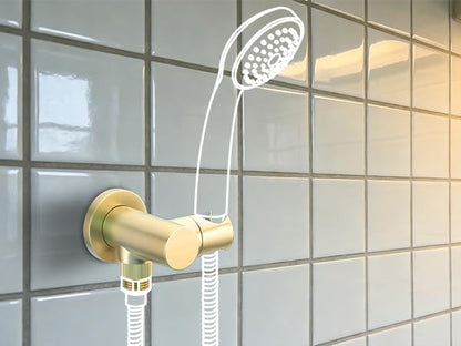 Bathroom Brass Round Water Supply Elbows Angle Adjustable Wall Mount HandHeld Shower Head Bracket with On/Off Flow Control Holder, Brushed Gold - color: Brushed Gold