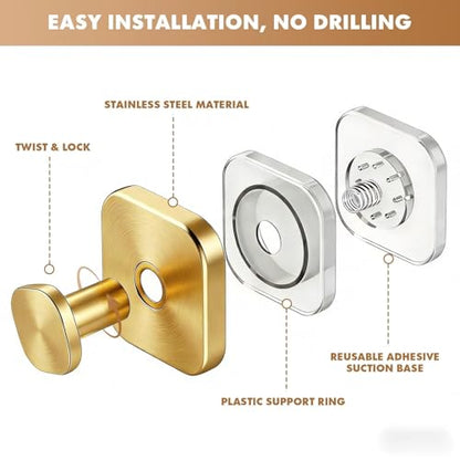 Suction Cup Hooks for Shower,Heavy-duty and No-Drill Waterproof Hook,4 Gold | Suction cup hooks,removable & reusable; no wall damage,fits smooth surfaces,ideal for towels,robes & loofahs - color: Gold