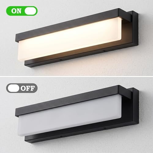 URSOLA LED Bathroom Vanity Light Fixture Over Mirror 16.5 inch Modern Rectangle Black Matte Metal Lighting Bar 4000K Daylight Wall Sconce (Black) - color: Black, size: 16inch