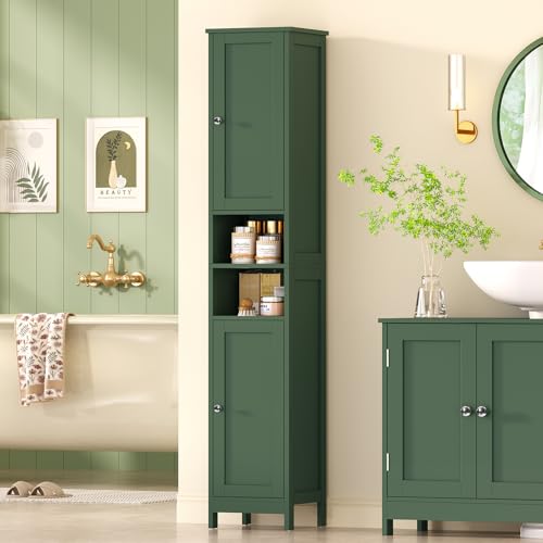 67" Tall Bathroom Cabinet with Adjustable Shelves and Doors, Narrow Bathroom Storage Cabinet for Small Space, Living Room, Entryway, Kitchen, Green - color: Green