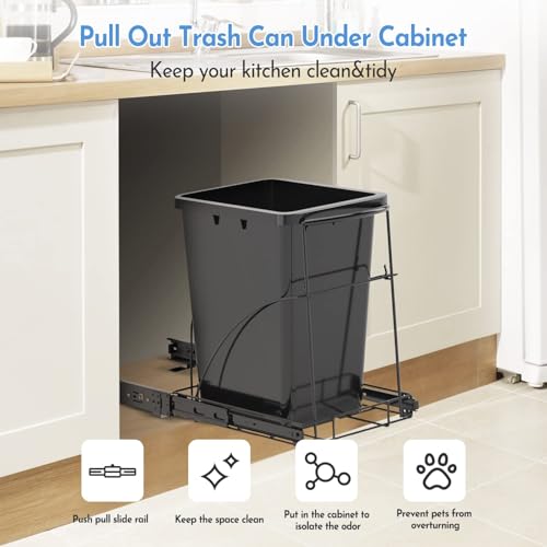 Pull Out Trash Can Under Cabinet, Heavy Duty Under Sink Organizer, Black | Holds 35-40 Qt Can, Smooth Ball-Bearing Slide, Up 100 Lbs Capacity, Requires 13"W X 18"D Cabinet Opening, Can Not Included