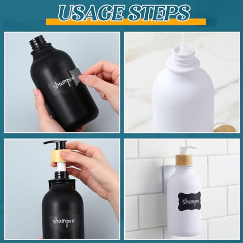 Sawysine Shampoo and Conditioner Dispenser 16.9 oz Plastic Wall Mounted Hand and Dish Soap Shower Soap Dispenser with Pump, Labels and Bottle Hangers Refill Body Wash for Bathroom Kitchen Decor