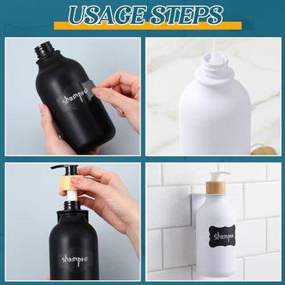 Sawysine Shampoo and Conditioner Dispenser 16.9 oz Plastic Wall Mounted Hand and Dish Soap Shower Soap Dispenser with Pump, Labels and Bottle Hangers Refill Body Wash for Bathroom Kitchen Decor