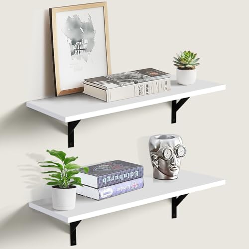 Tectocker-DOU 24" Long Floating Book Shelves for Wall, Heavy Duty, White | Easy Install, All Hardware Included. Holds 40 Lbs. Easy-Clean. For Living Room, Kitchen, Bathroom, Bedroom, Office. - color: White, size: 24W×8D