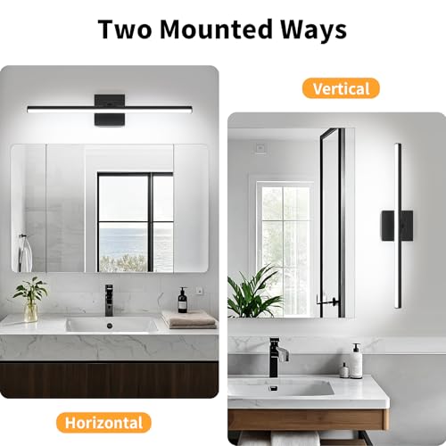 LED Bathroom Vanity Light, Modern Bathroom Light Fixture Over Mirror (Cool White 6000K), Vanity Light Bar with Angle Adjustable, 24 Inch, Black - color: Black-Cool White, size: 24 inch