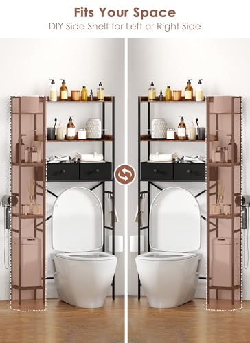 Over The Toilet Storage Rack, 7-Tier Over Toilet Bathroom Organizer with Adjustable Shelf, Above Toilet Storage with Hooks, Space-Saving, Brown Shelf - size: 7 Tier-Brown