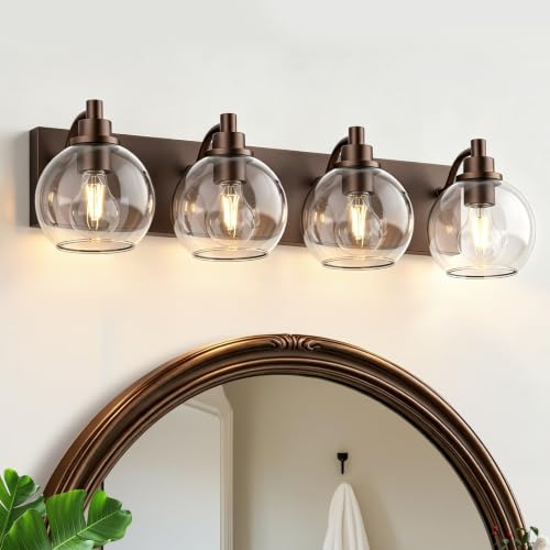 IZORRO Bathroom Light Fixtures, 4-Light Oil Rubbed Bronze Vanity Light, Modern Wall Sconces with Globe Clear Glass Shade, Vanity Lighting Fixtures Over Mirror,E26 Bulb Socket - color: Oil-Rubbed Bronze, size: 4-Light