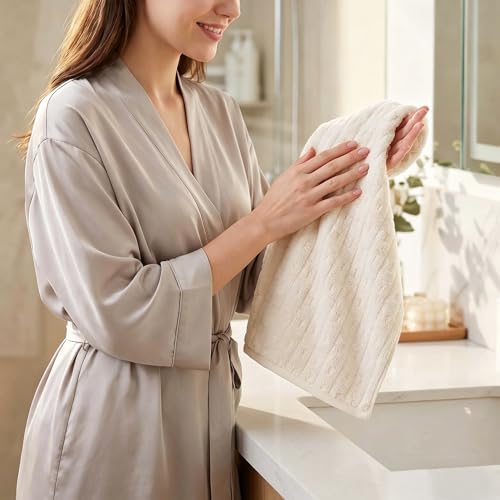 3 Pack Microfiber Hand Towels for Bathroom with Hanging Loops Quick Dry Small Towel Set for Bathroom Kitchen 14 x29.6inch(Beige) - color: Beige