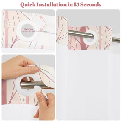 No Hook Woodland Shower Curtain with Snap in Liner, 71x74 Inch | Mesh Top & Double Layer Waterproof Bath Curtain, Whimsical Pink Blossom Trees & Wildflower Meadow Design for Girls Bathroom - color: Trees and Wildflowers