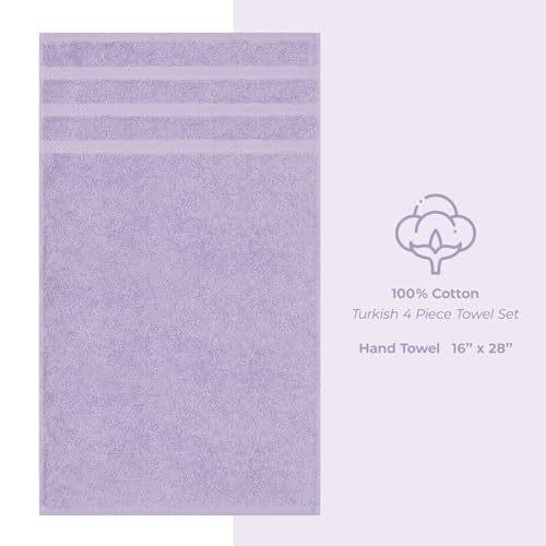American Soft Linen 100% Cotton Luxury Turkish Towels, 4 PC Hand Towel Set | Soft Absorbent Quick Dry OEKO Tex Standard 100 Certificated Durable Machine Washable Premium Hotel Quality - color: Lilac, size: 16"x28"