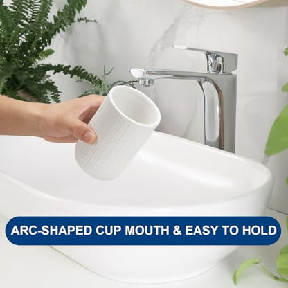 Bathroom Tumbler Cup Ceramic 2Pcs 12.6oz Reusable Toothbrush Cup 375ml,Toothbrush Holder for Your Bathroom (White) - color: Stripe-white, size: 2pcs
