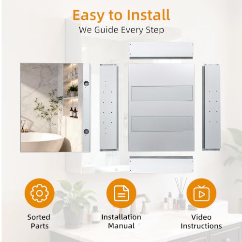 18"x 24"Bathroom Medicine Cabinet,Double-Sided Mirror Door | Silver Aluminium Frame,Lightweight,Sturdy and Attractive,Simple Wall-Mounted,Adjustable Shelves,Tempered Glass - size: 18"x 24"