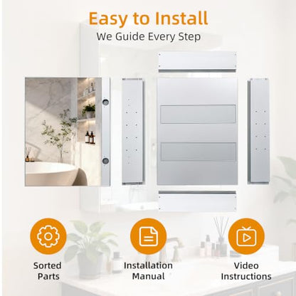 18"x 24"Bathroom Medicine Cabinet,Double-Sided Mirror Door | Silver Aluminium Frame,Lightweight,Sturdy and Attractive,Simple Wall-Mounted,Adjustable Shelves,Tempered Glass - size: 18"x 24"