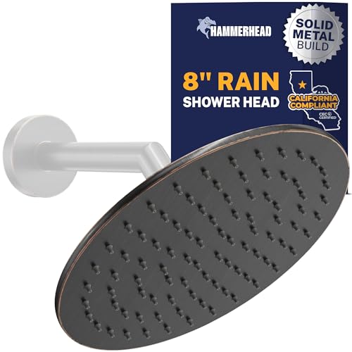 HammerHead Showers Solid Metal Round 8 Inch Rainfall Shower Head, High Flow Shower Head Optimized for Pressure, Oil Rubbed Bronze, 1.75 GPM - color: Oil Rubbed Bronze, size: 1.75 GPM