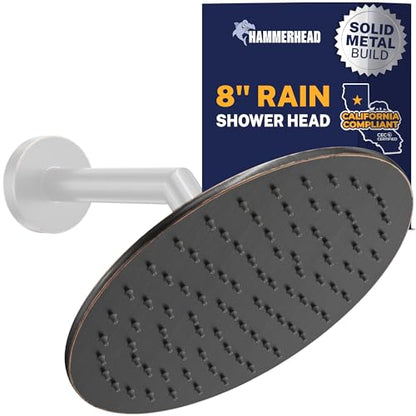 HammerHead Showers Solid Metal Round 8 Inch Rainfall Shower Head, High Flow Shower Head Optimized for Pressure, Oil Rubbed Bronze, 1.75 GPM - color: Oil Rubbed Bronze, size: 1.75 GPM
