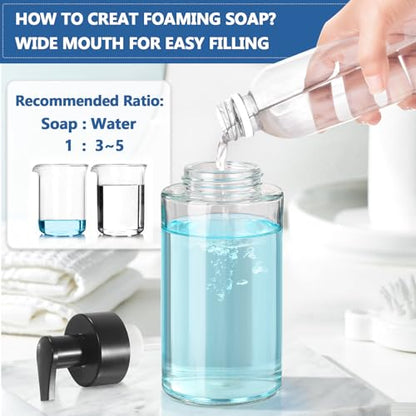 RYTOXILO Foaming Soap Dispenser, 10 oz/300ml Foaming Hand Soap Dispenser, 2 Pack Glass Dispenser with 2 Non-Slip Silicone Bottom Sleeve, Refillable Foam Dispenser for Bathroom & Kitchen - color: Clear Bottle, size: 10 Fl oz with Silicone Boot
