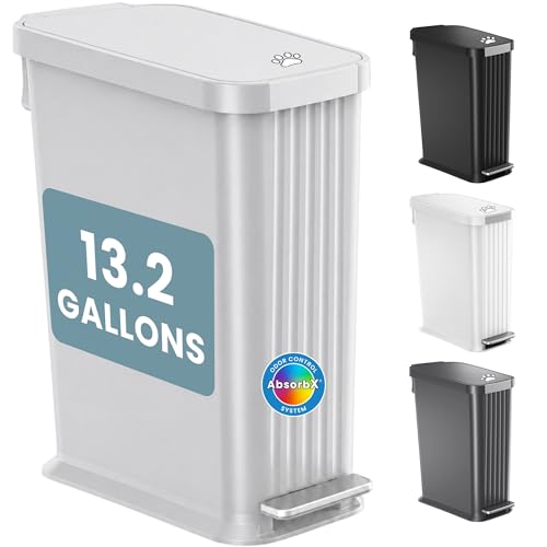 iTouchless 13.2 Gallon / 50 Liter Dog Poop Trash Can with Lid & AbsorbX Odor Filter, Indoor & Outdoor Rust-Proof Pet Waste Bin, Soft-Close Step Pedal, Large Capacity Recycle Bin, Matte Soft Gray - color: Soft Gray