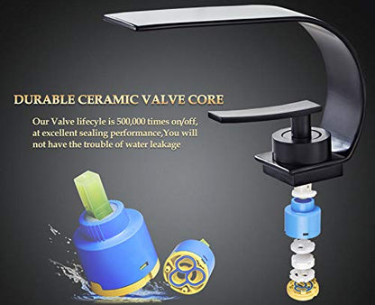 Becola Matte Black Modern Single Hole Bathroom Faucet, Low Arc Brass Ceramic Valve Vanity Sink Faucet, Single Handle 1 Hole / 3 Holes Hot and Cold Water Mixer Tap - color: Matte Black