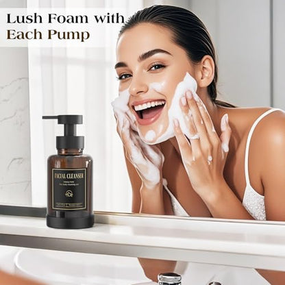 Luxspire Glass Foaming Soap Dispenser 15oz Hand Soap Bottle, Amber, 2 Pack | Anti-drip pump, wide mouth easy refill, non-slip silicone base, 7 waterproof labels, bathroom and kitchen sink use - color: Amber