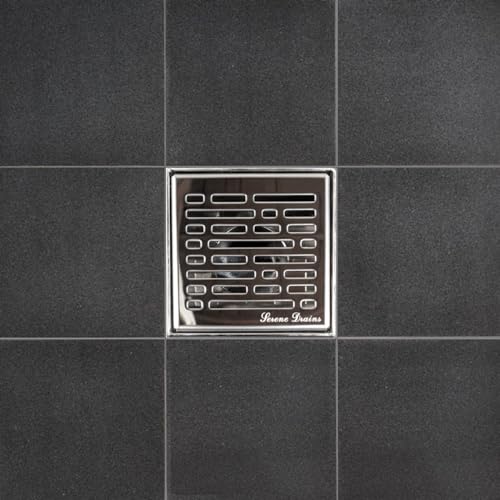 304 Stainless Steel 4 Inch Square Polished Chrome Shower Drain Kit with Base Broken Lane for Tile Floor Drain Grate Cover Hair Catcher Trap (Polished Stainless Steel, PVC Plastic) - color: Polished Stainless Steel