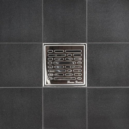 304 Stainless Steel 4 Inch Square Polished Chrome Shower Drain Kit with Base Broken Lane for Tile Floor Drain Grate Cover Hair Catcher Trap (Polished Stainless Steel, PVC Plastic) - color: Polished Stainless Steel