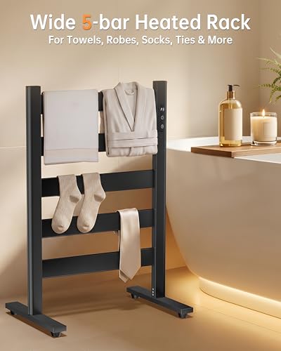 Towel Warmers for Bathroom, Space Aluminum Heated Towel Racks for Bathroom, with Built-in Timer&Temperature Adjustment, Freestanding Towel Heater，Black