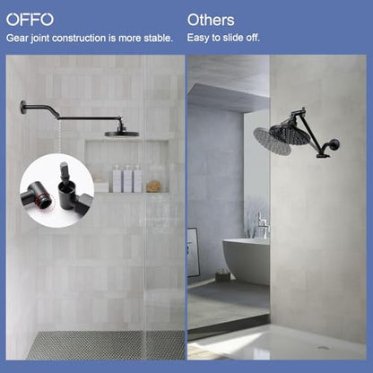 OFFO Shower Head Extension Arm, 11 in Shower Extension Arm with Locking Nut, Adjustable Shower Arm Extender, G1/2 Connector for Fixed Shower Head & Handheld Showerhead, Matte Black - color: Matte Black, style: 11 in