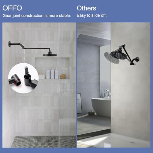 OFFO Shower Head Extension Arm, 11 in Shower Extension Arm with Locking Nut, Adjustable Shower Arm Extender, G1/2 Connector for Fixed Shower Head & Handheld Showerhead, Matte Black - color: Matte Black, style: 11 in