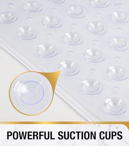 HITSLAM Square Shower Mat, Non Slip PVC Stall Mat, 24"x24", Clear | Power Grip Suction Cups, Center Drain Hole, Built-In Hanging Holes, Machine Washable Bathroom Floor Mat, Soft On Feet - color: Crystal Clear