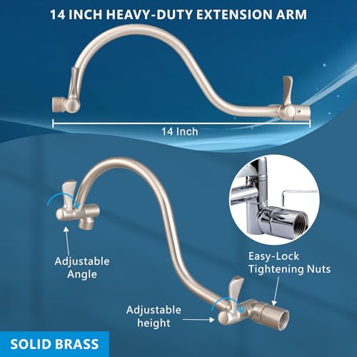 Voolan 10" Square Rain Shower Head with 14" Extension Arm, Adjustable Angle and Height, Stainless Steel Bathroom High Pressure Rainfall showerhead, 2.5GPM Brushed Nickel - color: Brushed Nickel