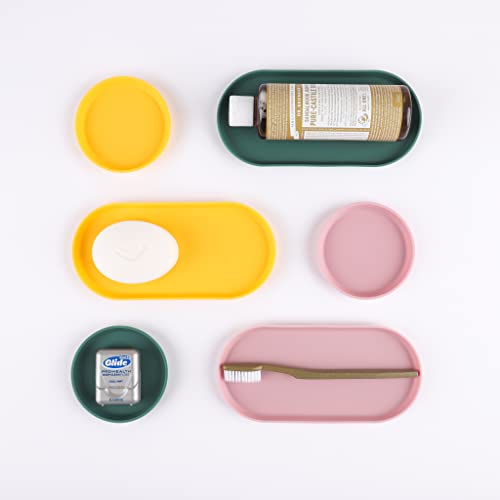 Blue Ginkgo Mini Silicone Trays – Set of 6 Easy-Clean Organizers for Bathroom, Kitchen, Desk, Vanity, and Cosmetics (Green, Yellow, Pink) - color: Green