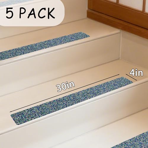 COSIMIXO Rubber Anti Slip Tape 4" x 30" -5 Packs-Blue Pool Rubber Grip Tape,Pool, Bathroom & Stair Outdoor/Indoor Safety - Waterproof Non-Slip for Wet Surfaces, Ship Deck, Showers - size: 4'' x 30''