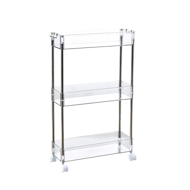 Chris.W Slim Storage Cart 3 Tier with Wheels, Clear Bathroom Cart Organizer, Mobile Shelving Unit Rolling Utility Cart, Slide Out Organizer for Kitchen, Bathroom, Laundry, Narrow Places, Office 5.2" W - size: 5.2" W