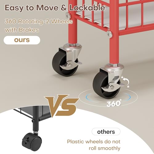 Slim Rolling Storage Cart, 6 Tier Metal Kitchen Rolling Utility Cart with Lockable Wheels for Kitchen, Bathroom, Laundry Room, Small Narrow Spaces (Red 10 Inches) - size: Red 10 Inches